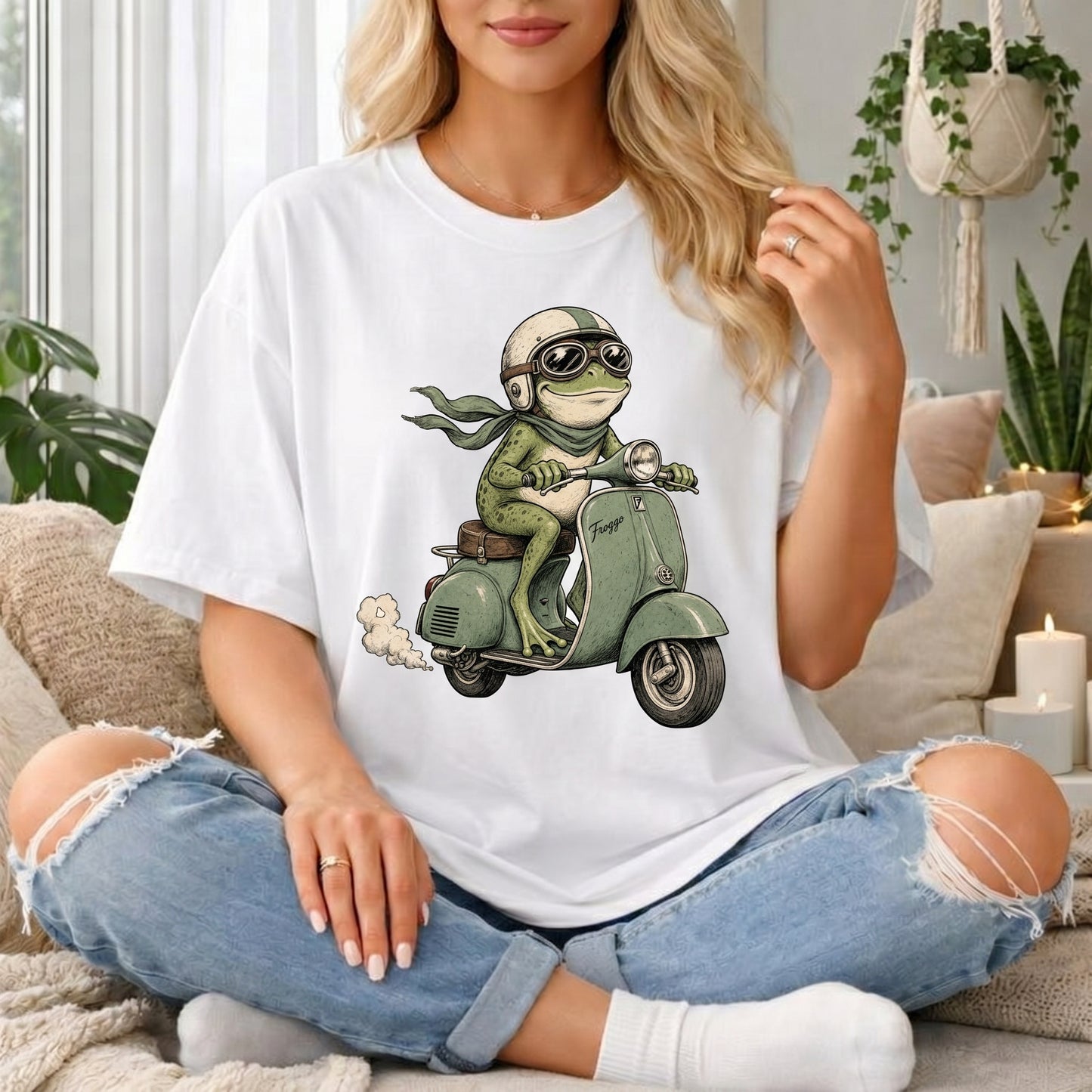 Vintage Scooter Frog T-Shirt — Cute Vespa Riding Frog Graphic Tee