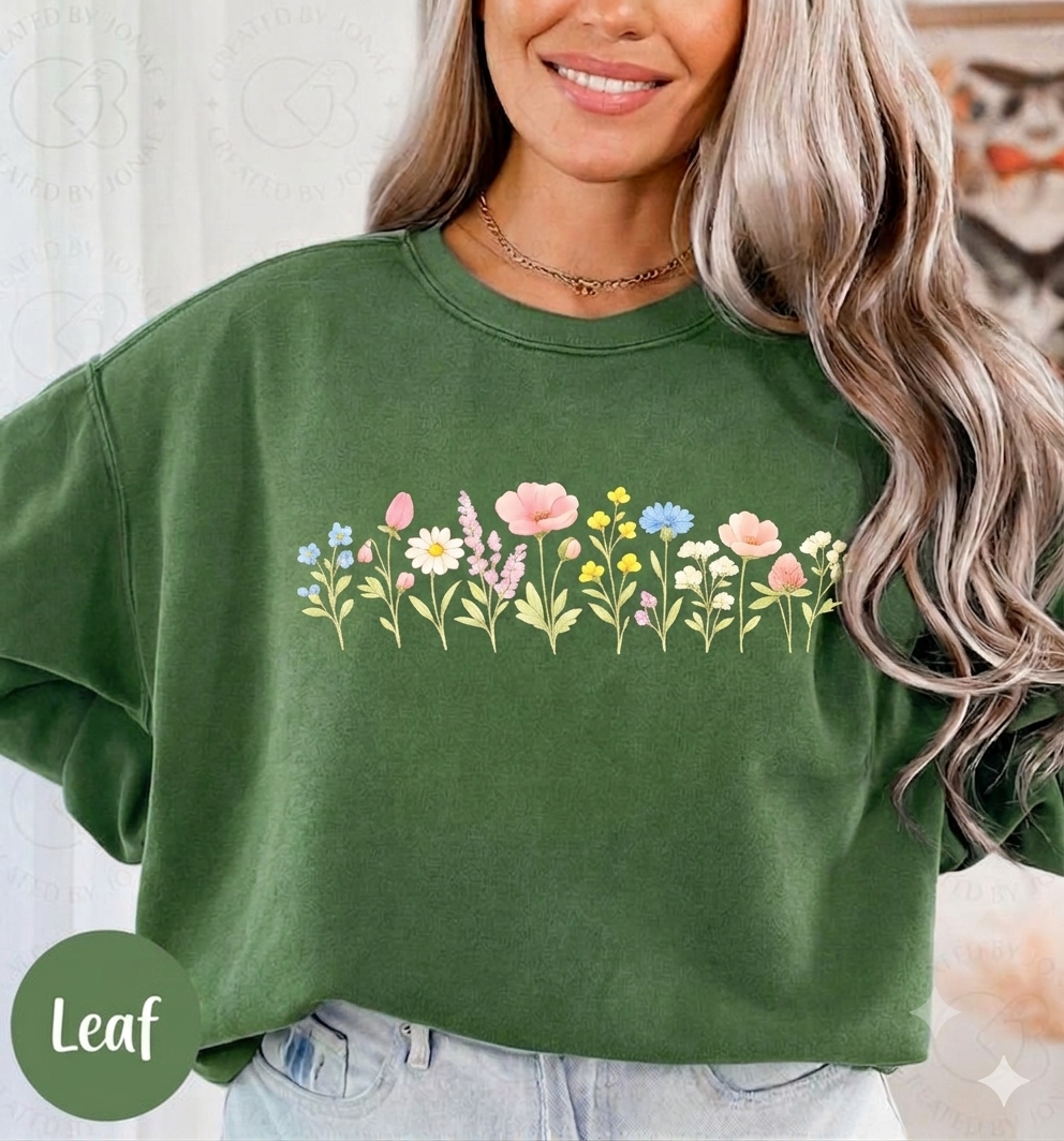 Floral Watercolor Tee — Delicate Wildflower Row Graphic T-Shirt