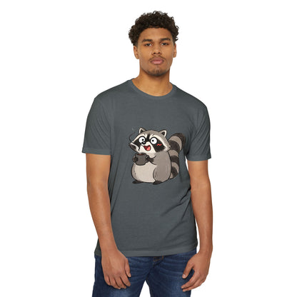 Cute Coffee Raccoon Cartoon T-Shirt — Cute Animal Graphic Tee