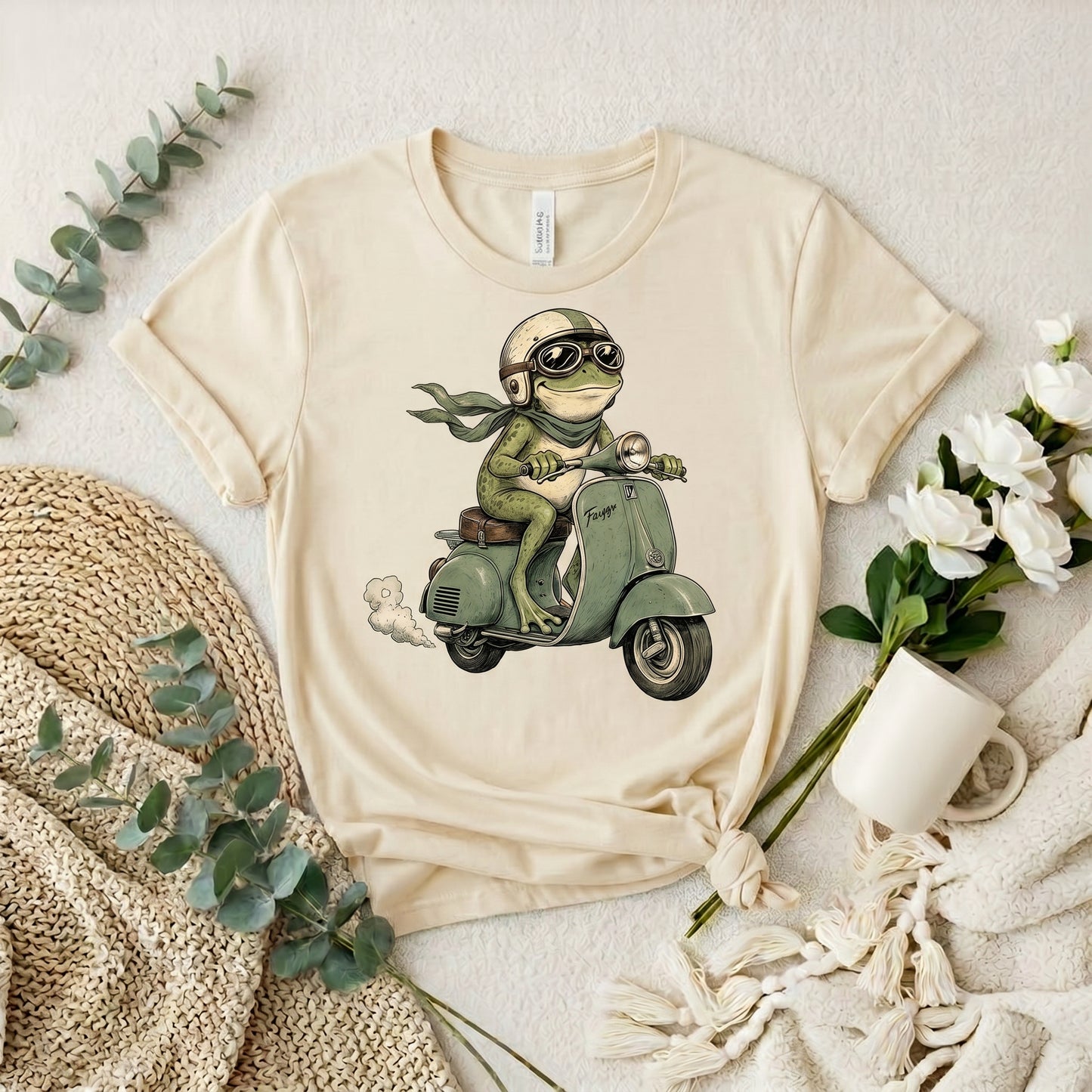 Vintage Scooter Frog T-Shirt — Cute Vespa Riding Frog Graphic Tee