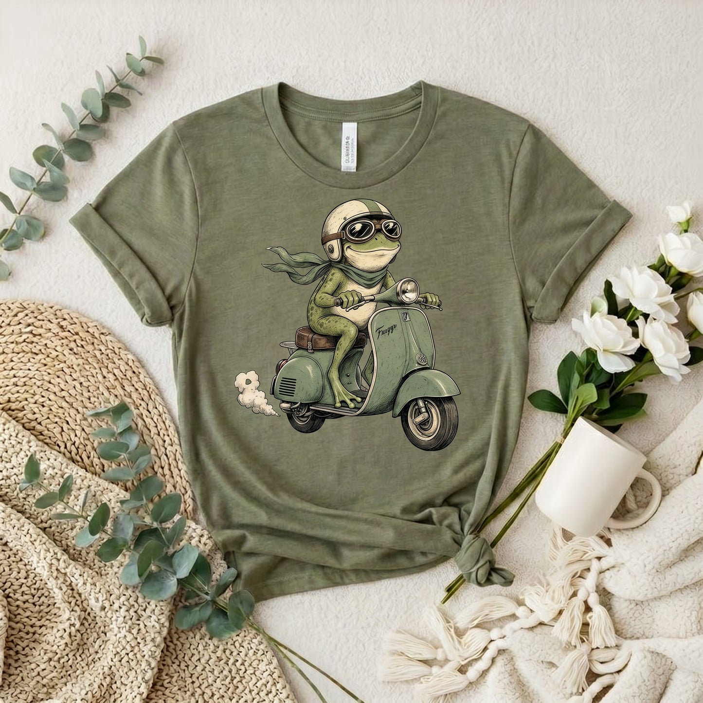 Vintage Scooter Frog T-Shirt — Cute Vespa Riding Frog Graphic Tee