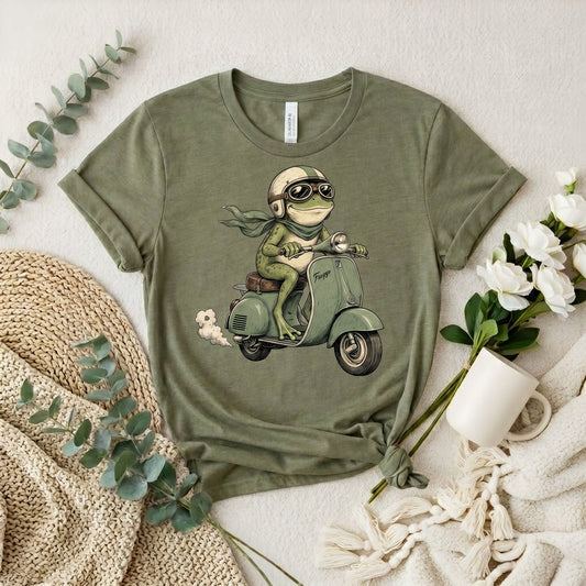 Vintage Scooter Frog T-Shirt — Cute Vespa Riding Frog Graphic Tee