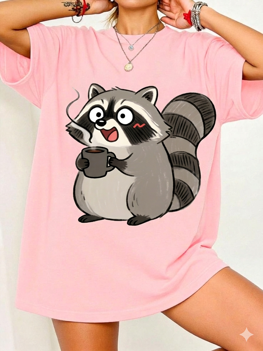 Cute Coffee Raccoon Cartoon T-Shirt — Cute Animal Graphic Tee