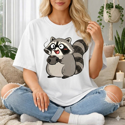 Cute Coffee Raccoon Cartoon T-Shirt — Cute Animal Graphic Tee