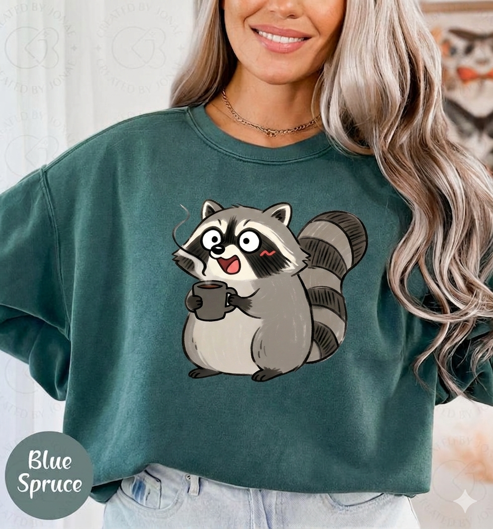 Cute Coffee Raccoon Cartoon T-Shirt — Cute Animal Graphic Tee