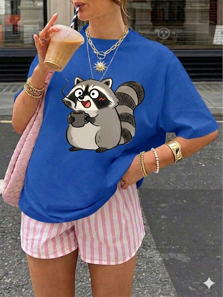 Cute Coffee Raccoon Cartoon T-Shirt — Cute Animal Graphic Tee