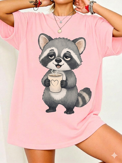 Cute Raccoon Holding Coffee T-Shirt — Adorable Coffee Lover Tee