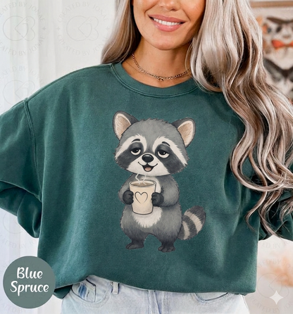 Cute Raccoon Holding Coffee T-Shirt — Adorable Coffee Lover Tee