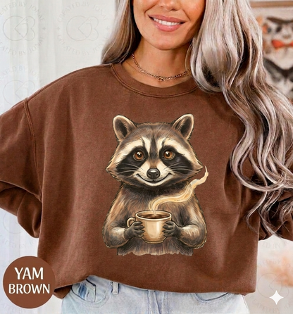 Raccoon with Coffee T-Shirt — Cute Woodland Animal Tee