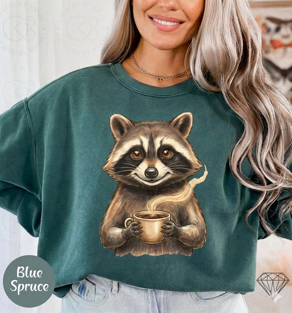 Raccoon with Coffee T-Shirt — Cute Woodland Animal Tee