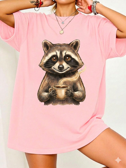 Raccoon with Coffee T-Shirt — Cute Woodland Animal Tee