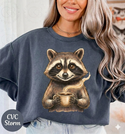 Raccoon with Coffee T-Shirt — Cute Woodland Animal Tee