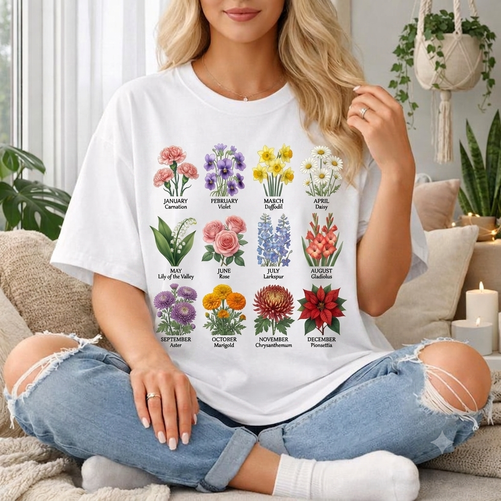 Vintage Botanical Flowers Chart T-Shirt — Floral Identification Tee