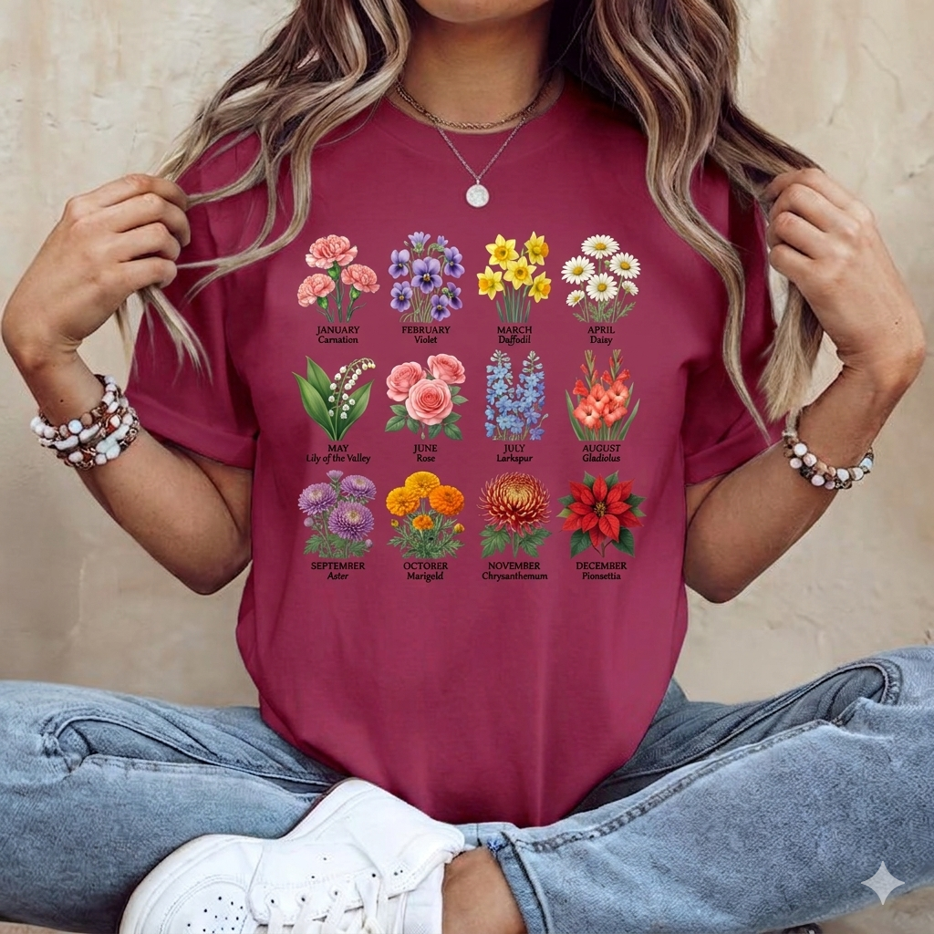 Vintage Botanical Flowers Chart T-Shirt — Floral Identification Tee