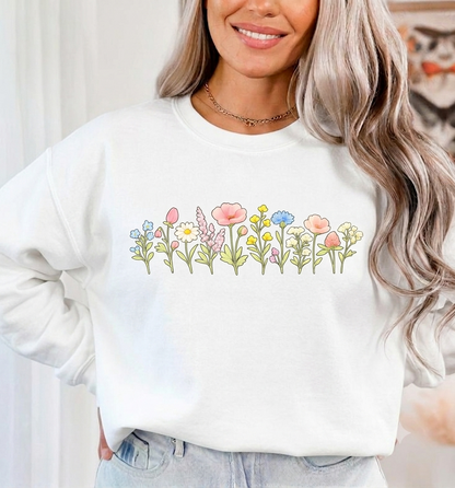 Floral Watercolor Tee — Delicate Wildflower Row Graphic T-Shirt