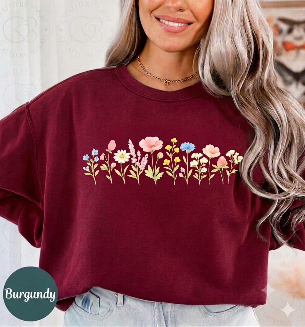 Floral Watercolor Tee — Delicate Wildflower Row Graphic T-Shirt