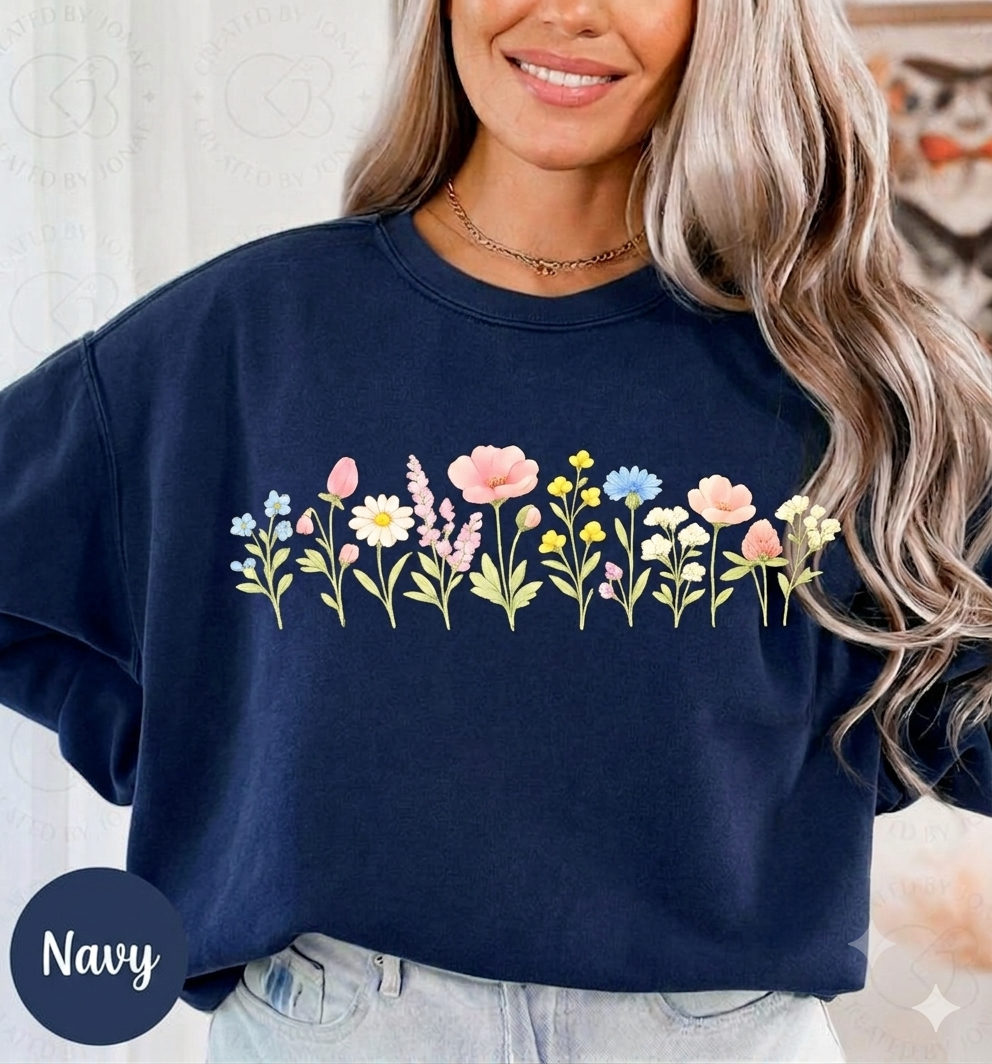 Floral Watercolor Tee — Delicate Wildflower Row Graphic T-Shirt