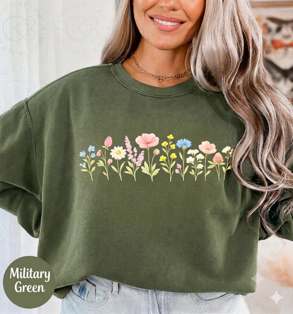 Floral Watercolor Tee — Delicate Wildflower Row Graphic T-Shirt