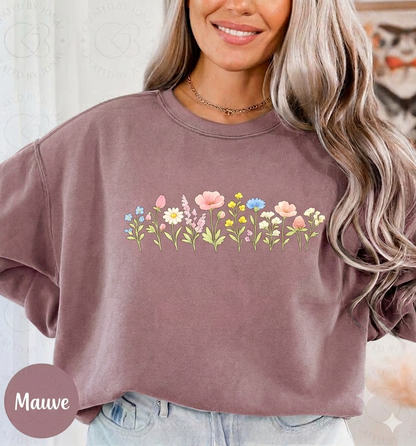 Floral Watercolor Tee — Delicate Wildflower Row Graphic T-Shirt